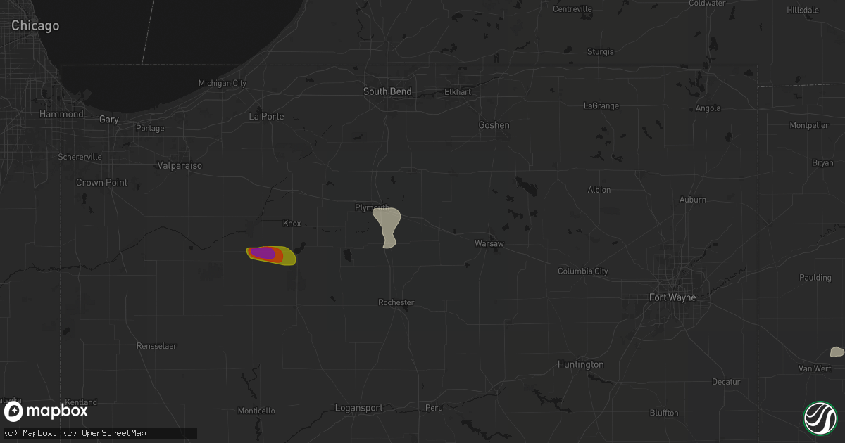 Hail map in Bourbon, IN on August 10, 2026