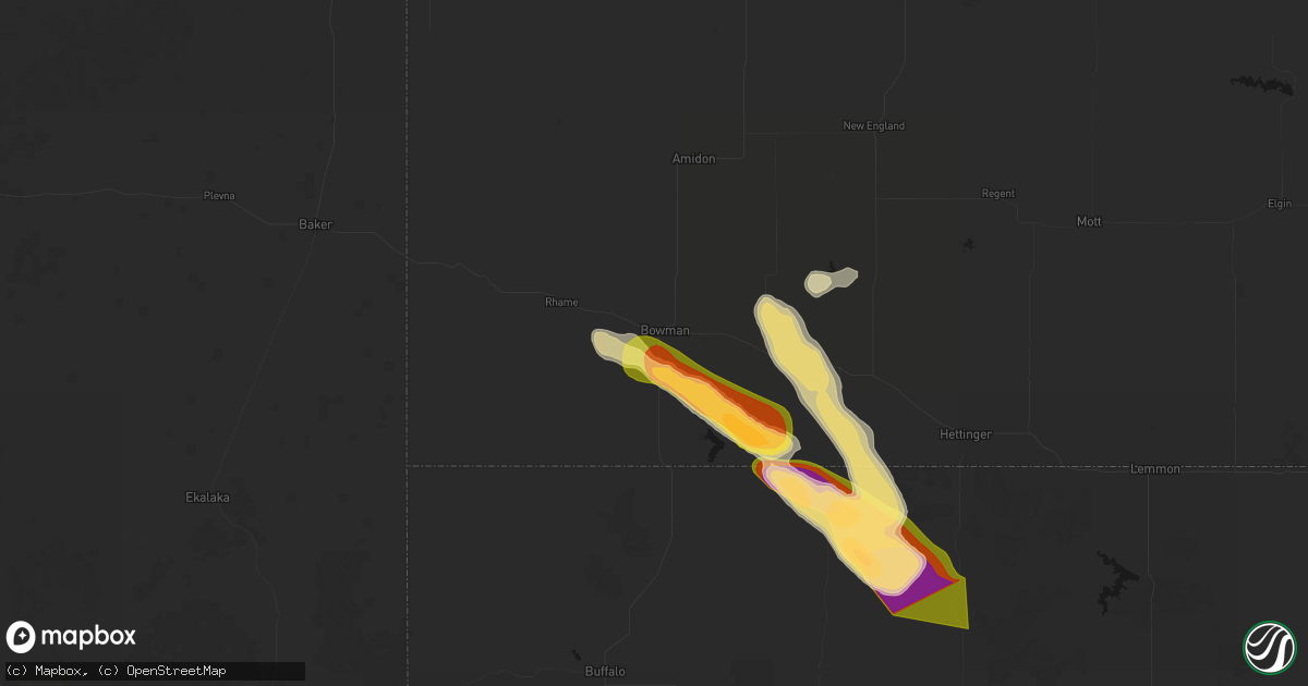 Hail map in Bowman, ND on August 10, 2026
