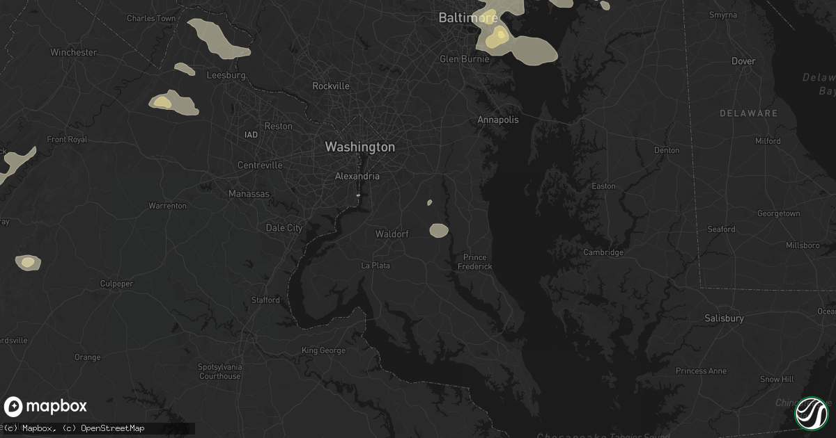 Hail map in Brandywine, MD on August 10, 2026
