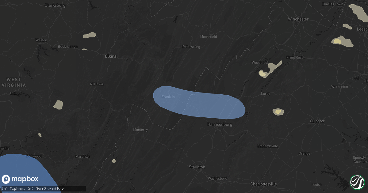 Hail map in Brandywine, WV on August 10, 2026