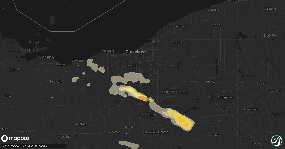 Hail map in Brecksville, OH on August 10, 2026