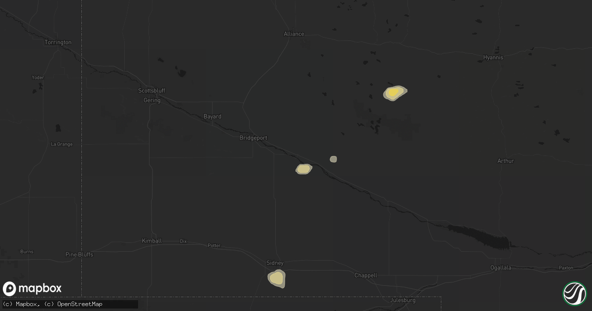 Hail map in Broadwater, NE on August 10, 2026