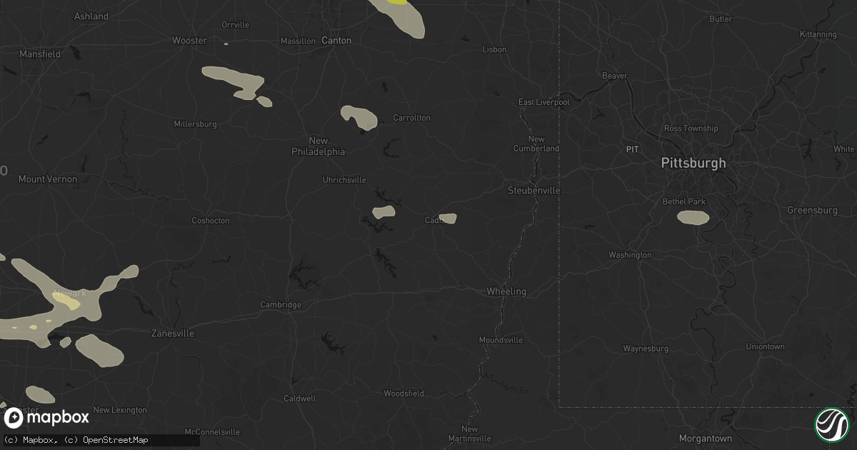 Hail map in Cadiz, OH on August 10, 2026