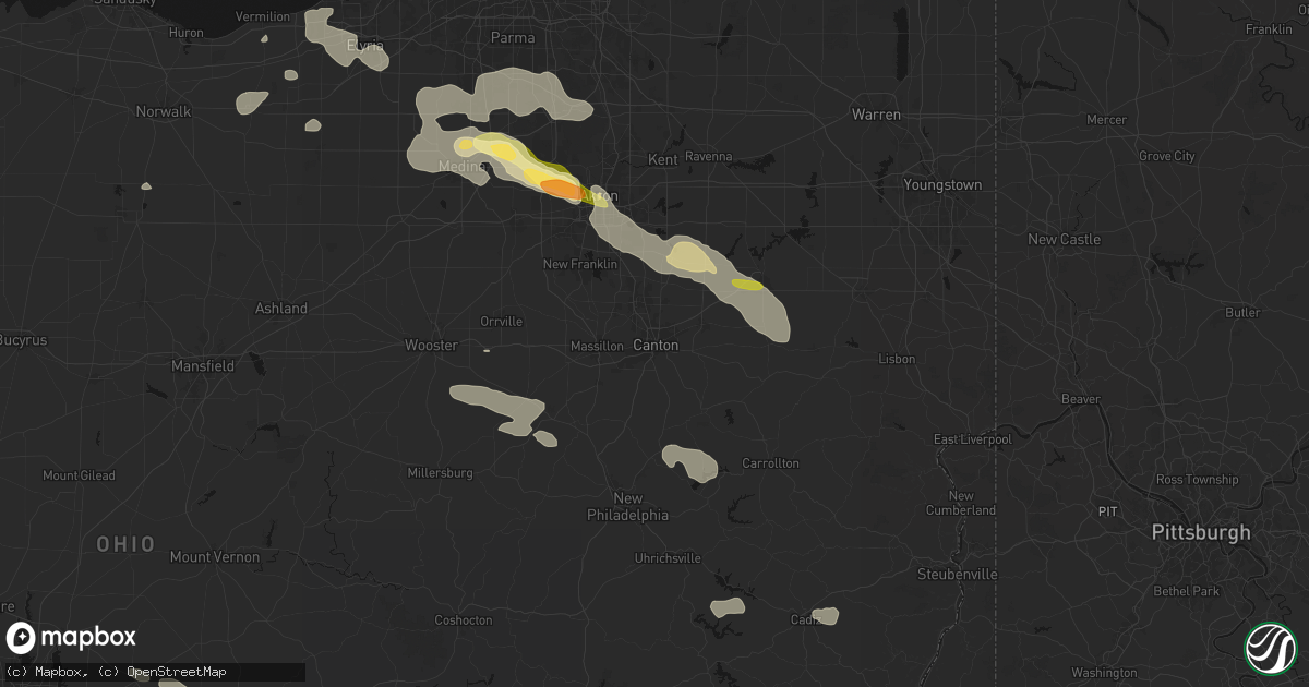 Hail map in Canton, OH on August 10, 2026