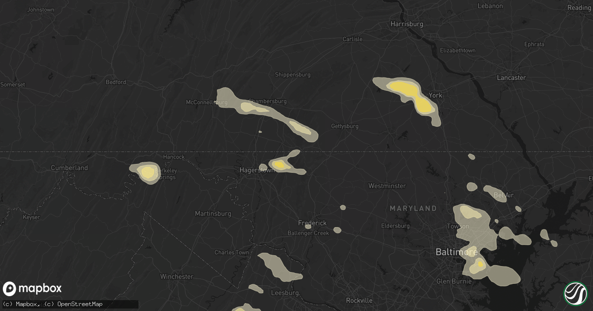 Hail map in Cascade, MD on August 10, 2026