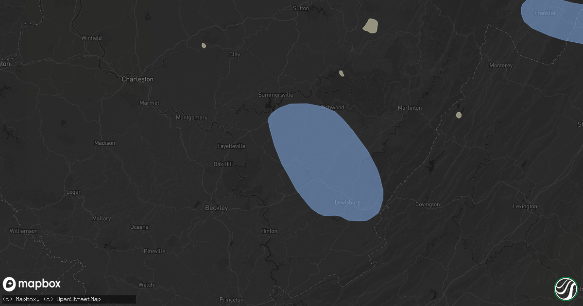 Hail map in Charmco, WV on August 10, 2026