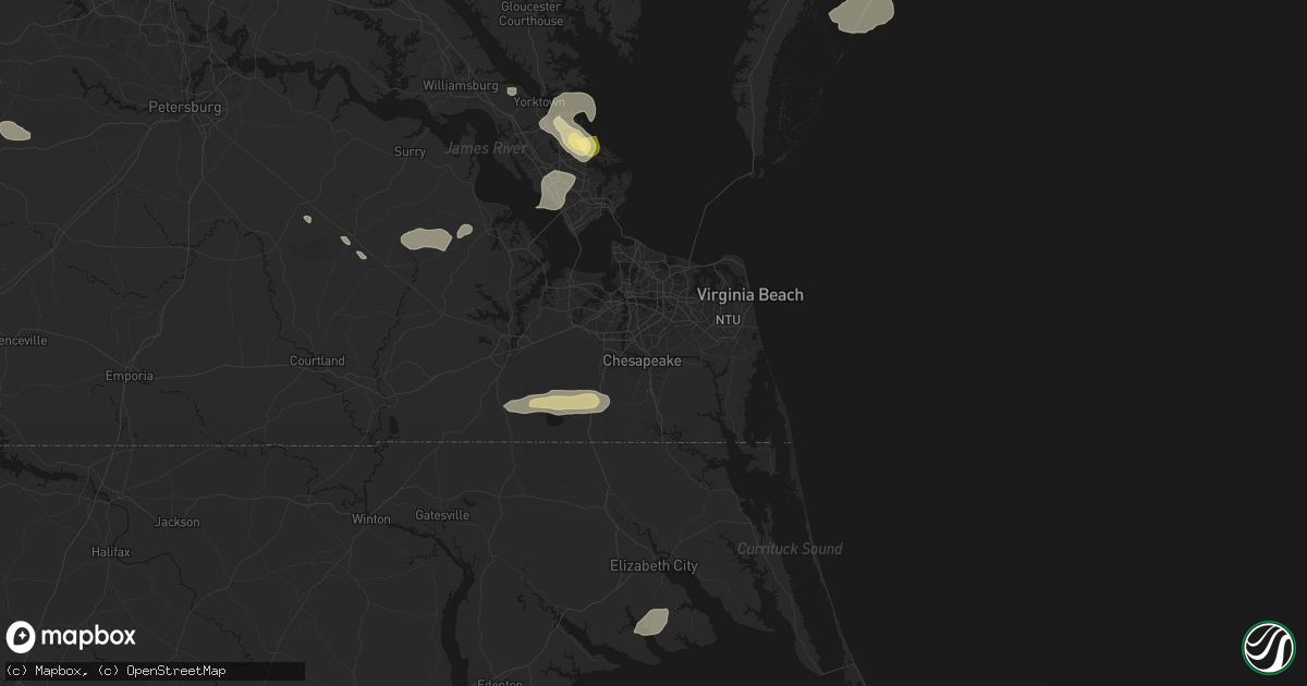 Hail map in Chesapeake, VA on August 10, 2026