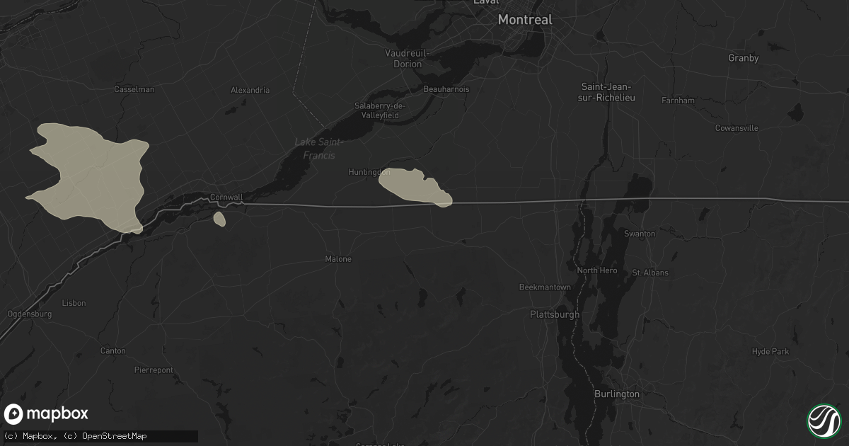 Hail map in Churubusco, NY on August 10, 2026