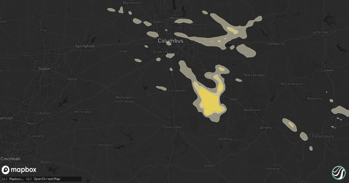 Hail map in Circleville, OH on August 10, 2026