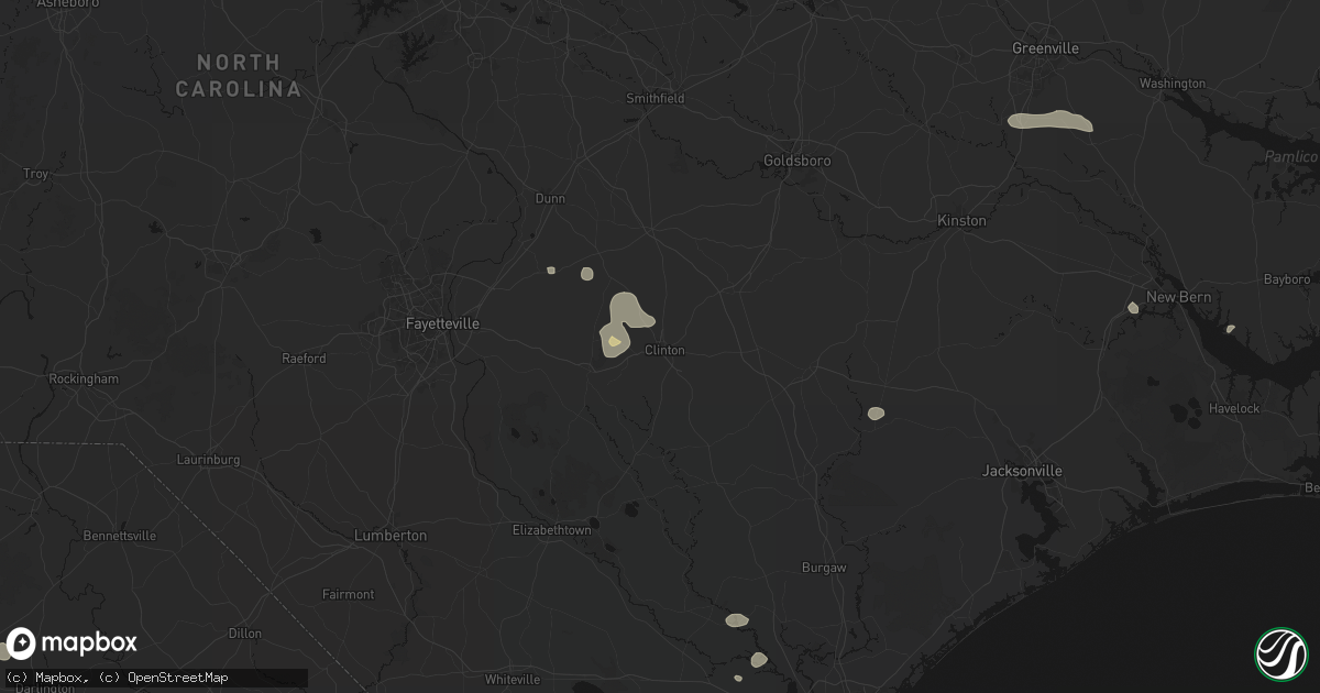 Hail map in Clinton, NC on August 10, 2026