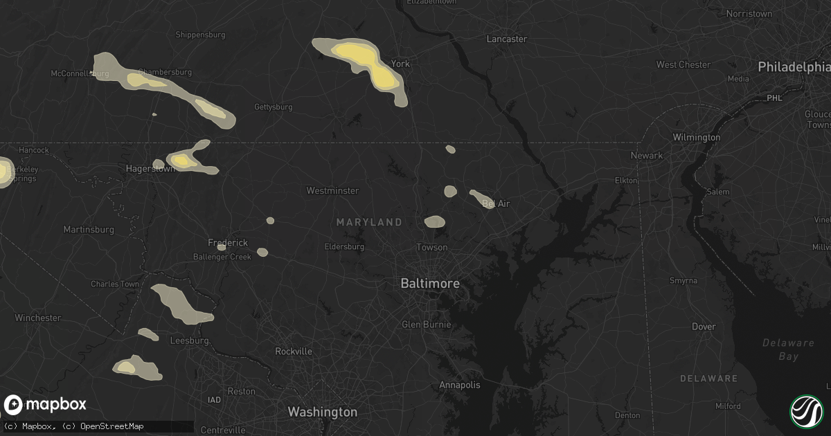 Hail map in Cockeysville, MD on August 10, 2026