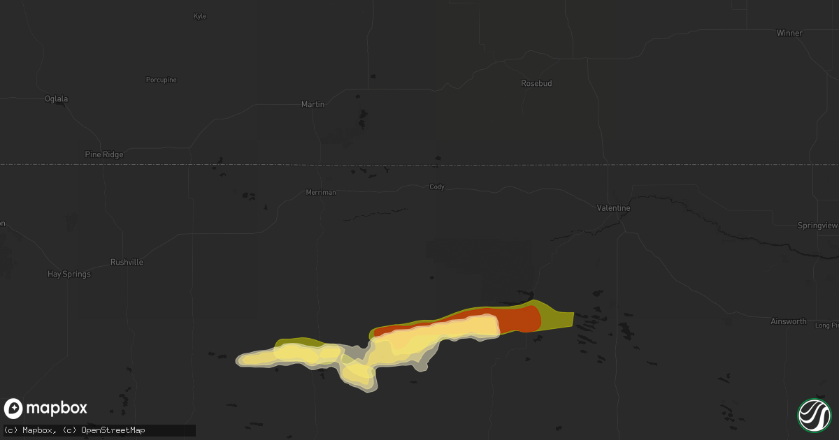 Hail map in Cody, NE on August 10, 2026
