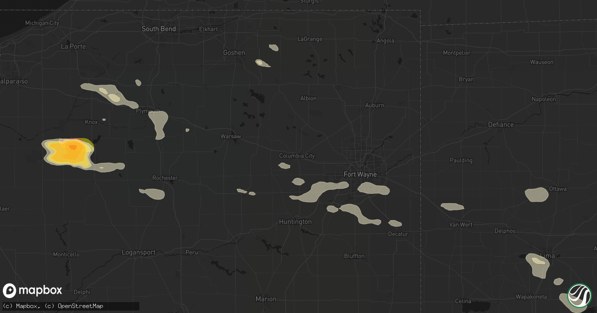 Hail map in Columbia City, IN on August 10, 2026