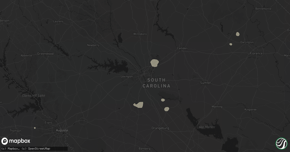 Hail map in Columbia, SC on August 10, 2026