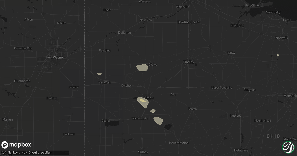 Hail map in Columbus Grove, OH on August 10, 2026