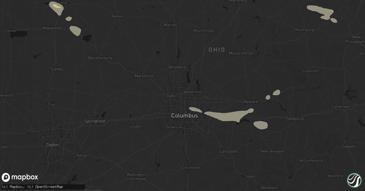 Hail map in Columbus, OH on August 10, 2026
