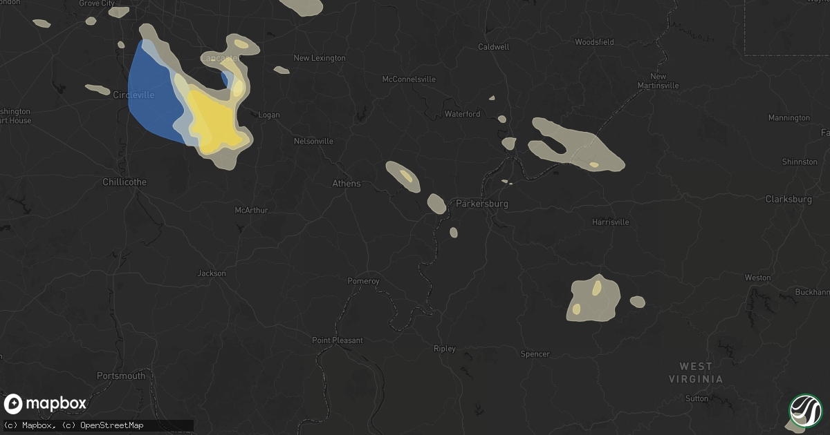 Hail map in Coolville, OH on August 10, 2026
