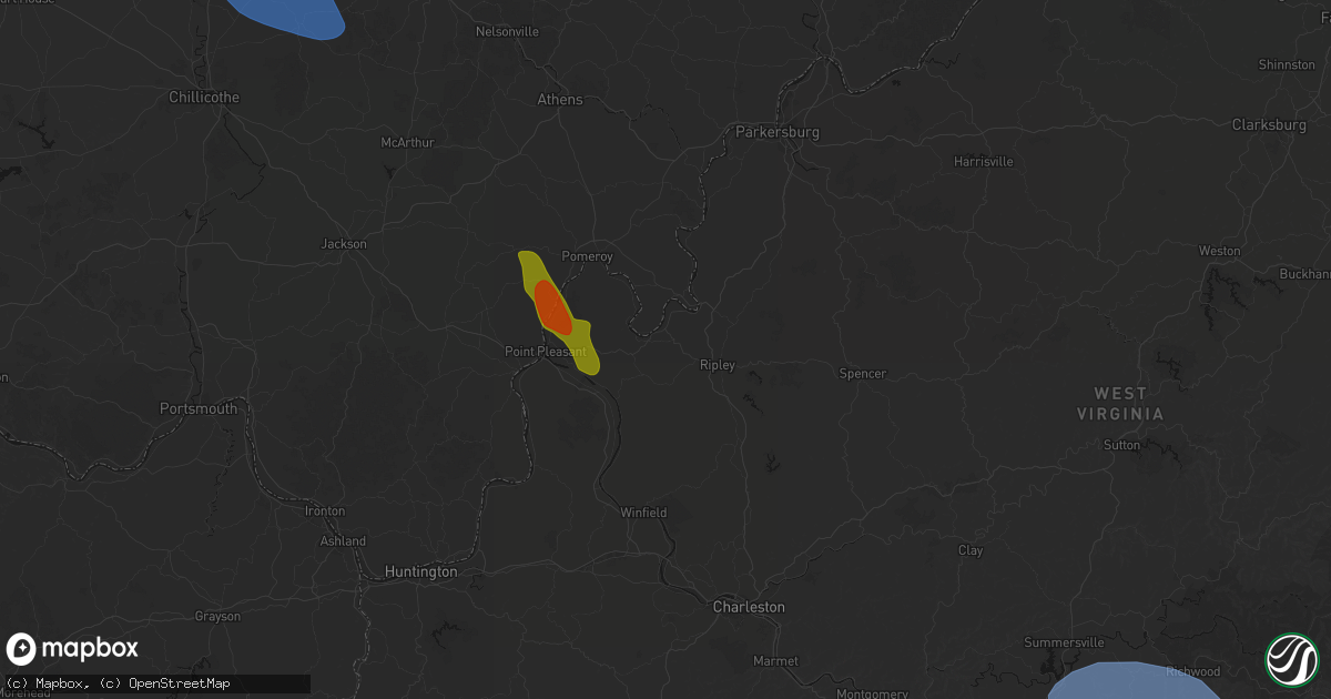 Hail map in Cottageville, WV on August 10, 2026