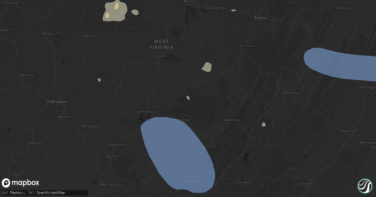 Hail map in Cowen, WV on August 10, 2026