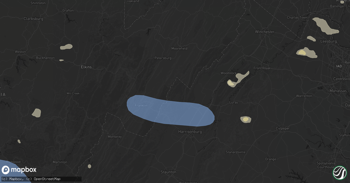 Hail map in Criders, VA on August 10, 2026