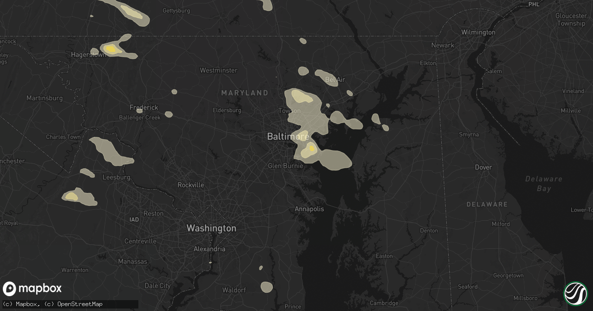 Hail map in Curtis Bay, MD on August 10, 2026