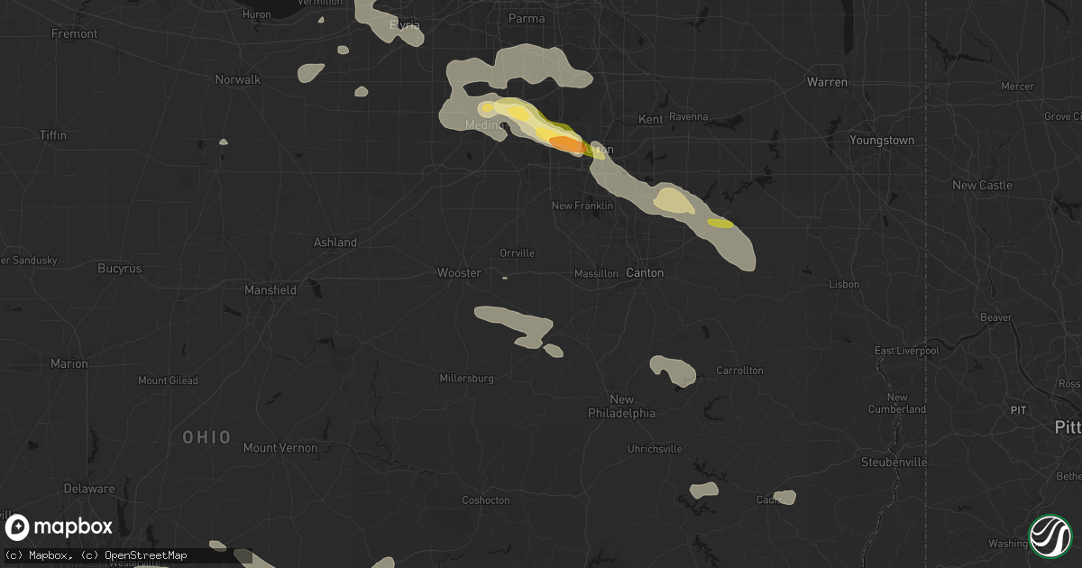 Hail map in Dalton, OH on August 10, 2026