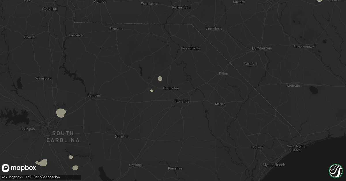 Hail map in Darlington, SC on August 10, 2026