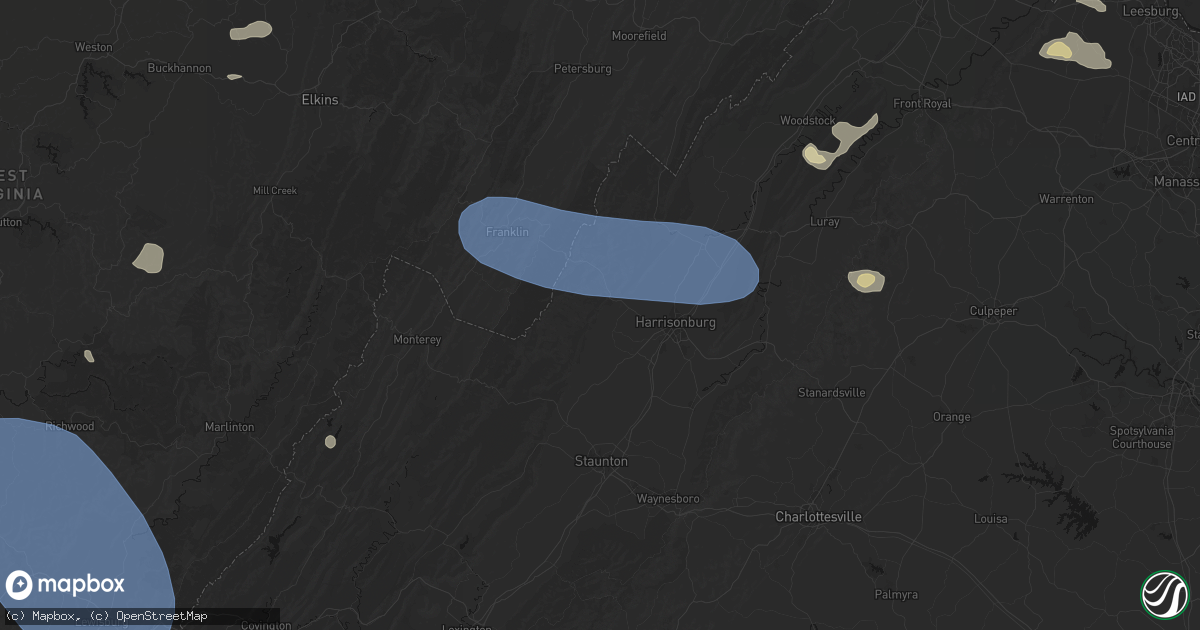 Hail map in Dayton, VA on August 10, 2026