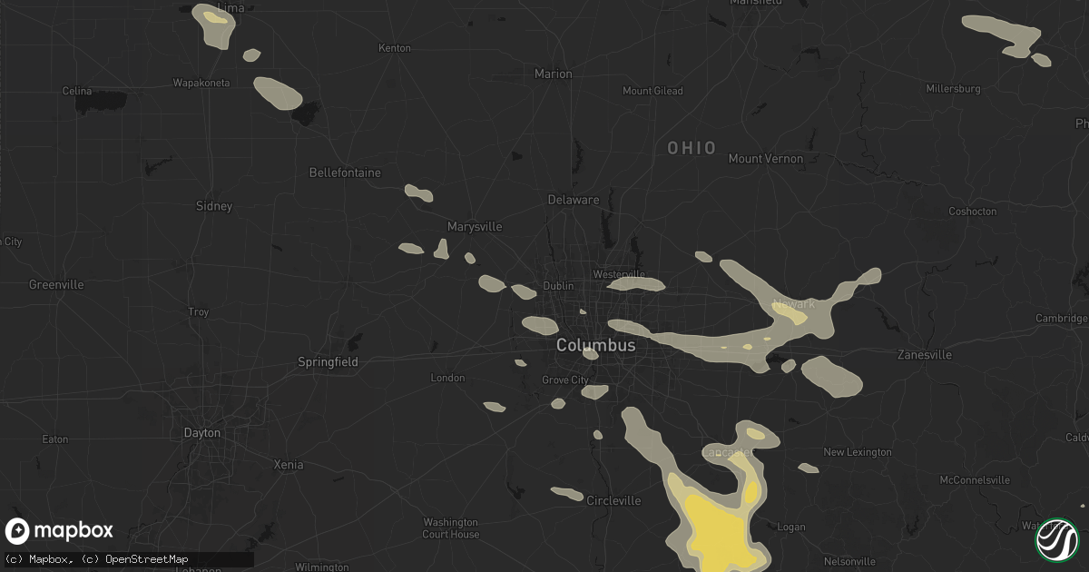 Hail map in Dublin, OH on August 10, 2026
