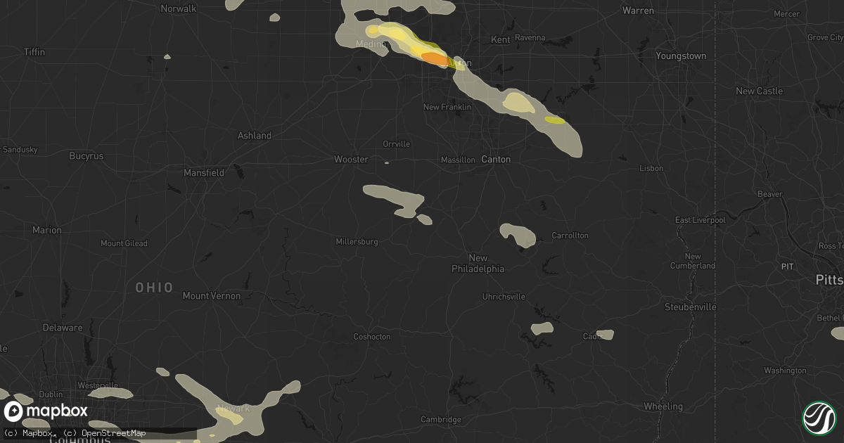 Hail map in Dundee, OH on August 10, 2026