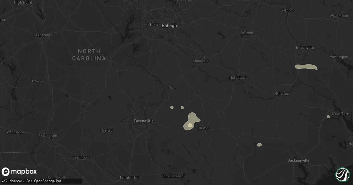 Hail map in Dunn, NC on August 10, 2026