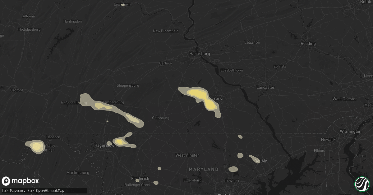 Hail map in East Berlin, PA on August 10, 2026