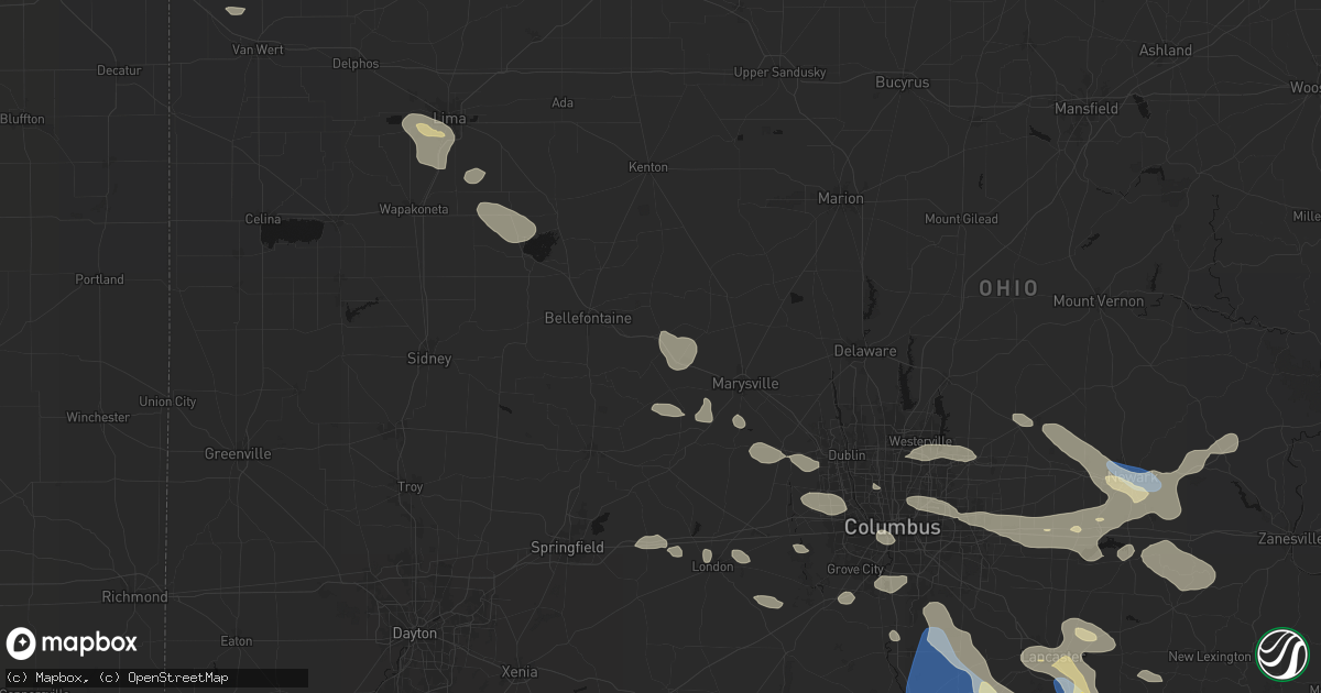 Hail map in East Liberty, OH on August 10, 2026