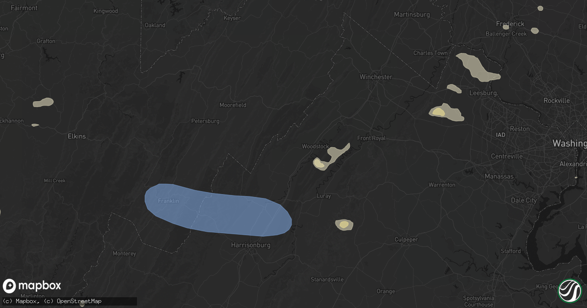 Hail map in Edinburg, VA on August 10, 2026