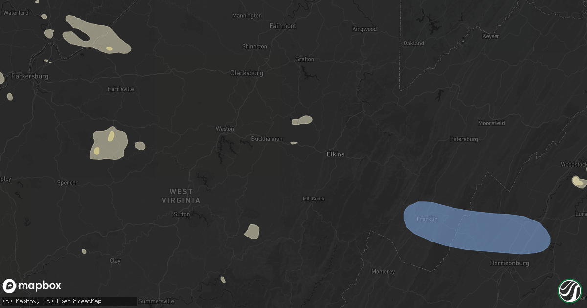 Hail map in Ellamore, WV on August 10, 2026
