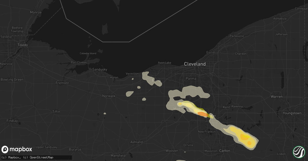 Hail map in Elyria, OH on August 10, 2026