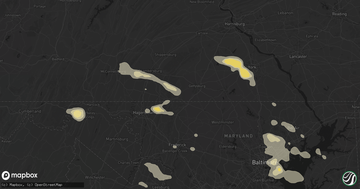 Hail map in Fairfield, PA on August 10, 2026