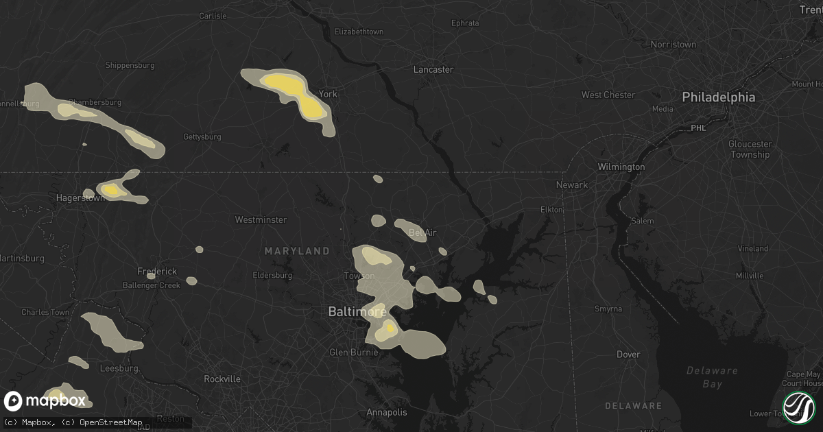 Hail map in Forest Hill, MD on August 10, 2026
