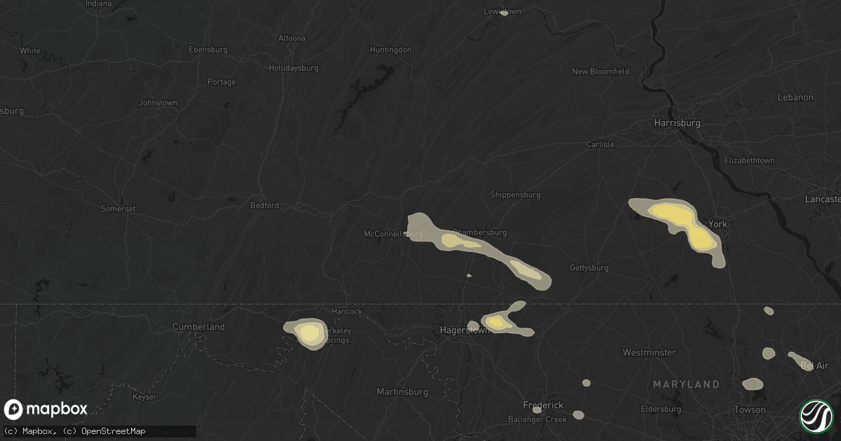 Hail map in Fort Loudon, PA on August 10, 2026