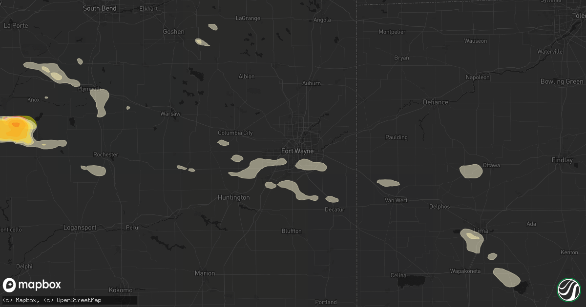 Hail map in Fort Wayne, IN on August 10, 2026