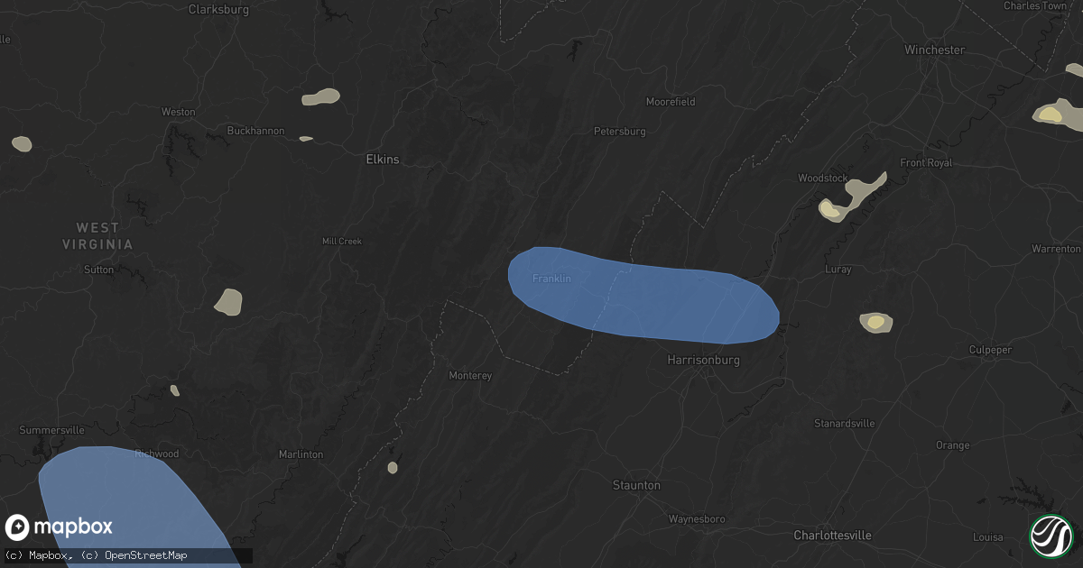 Hail map in Franklin, WV on August 10, 2026