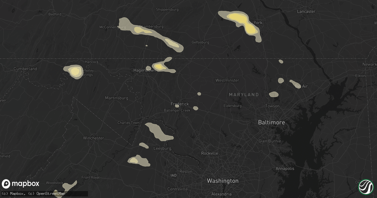 Hail map in Frederick, MD on August 10, 2026