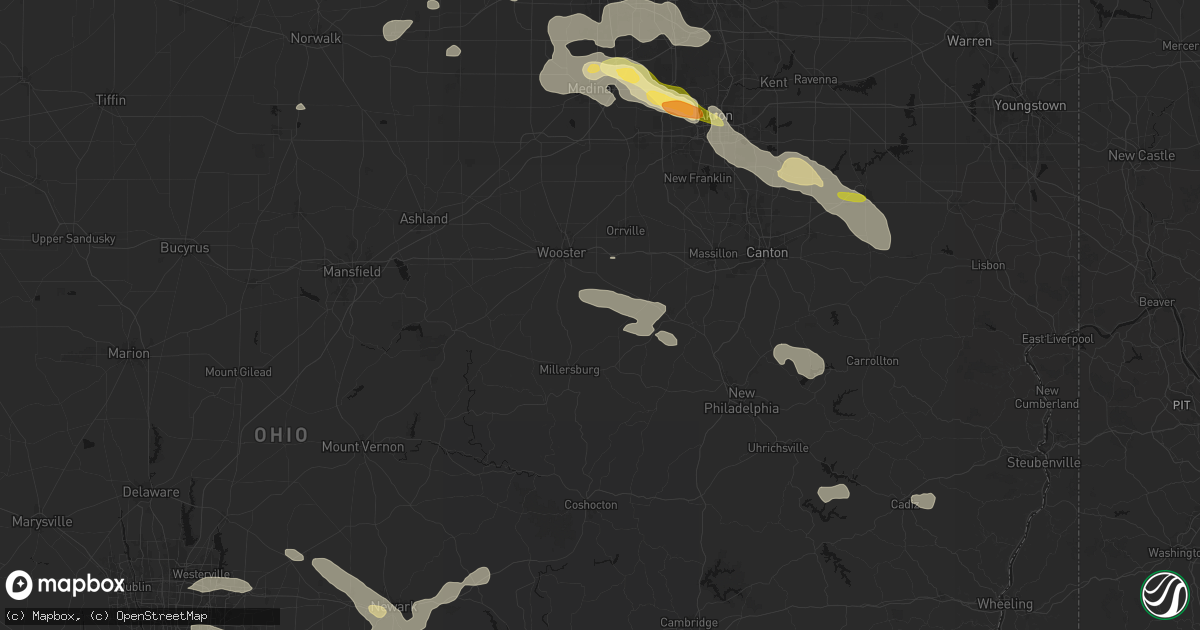 Hail map in Fredericksburg, OH on August 10, 2026
