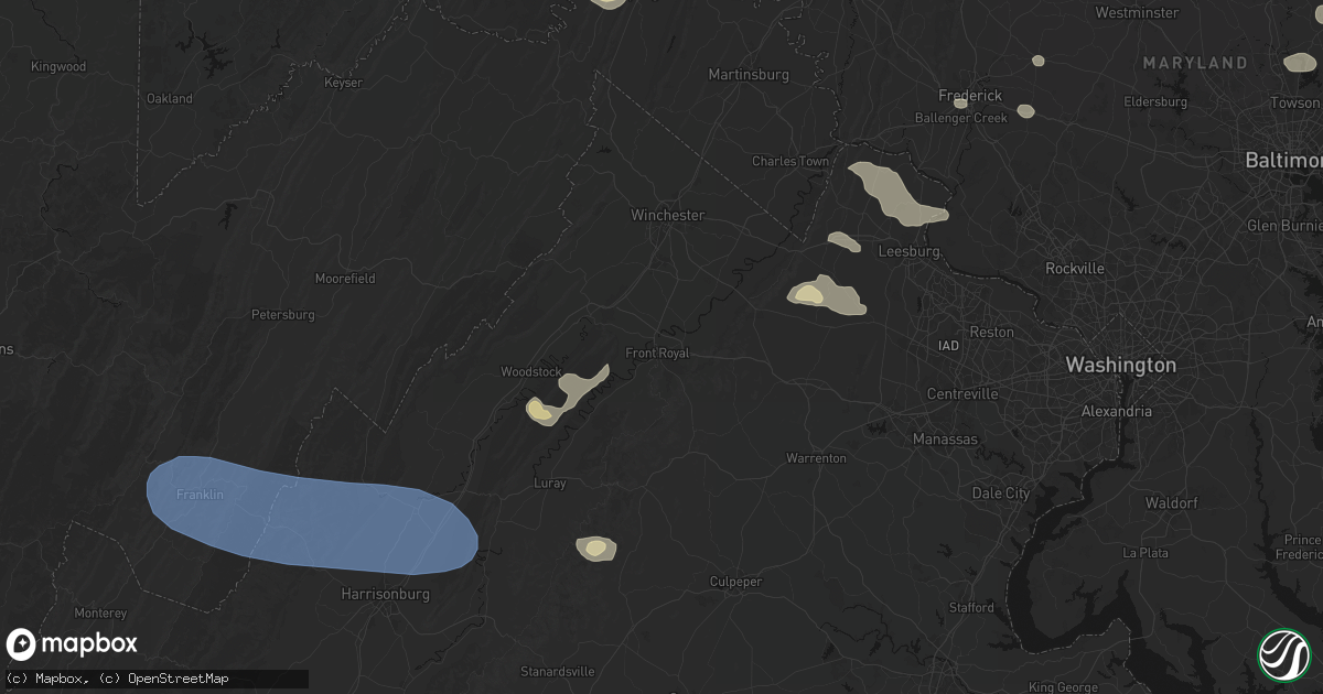 Hail map in Front Royal, VA on August 10, 2026