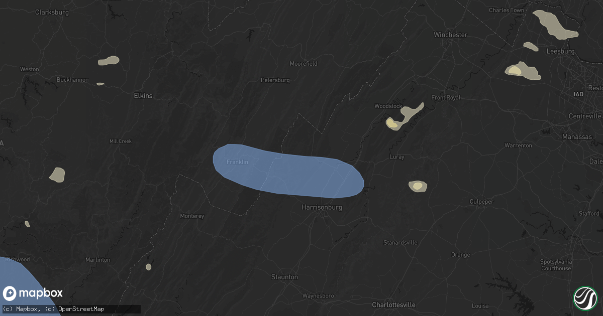 Hail map in Fulks Run, VA on August 10, 2026