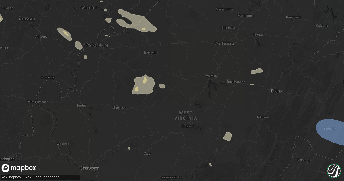Hail map in Glenville, WV on August 10, 2026