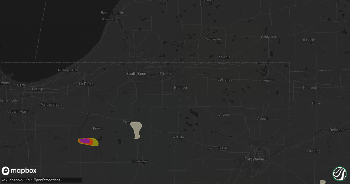 Hail map in Goshen, IN on August 10, 2026