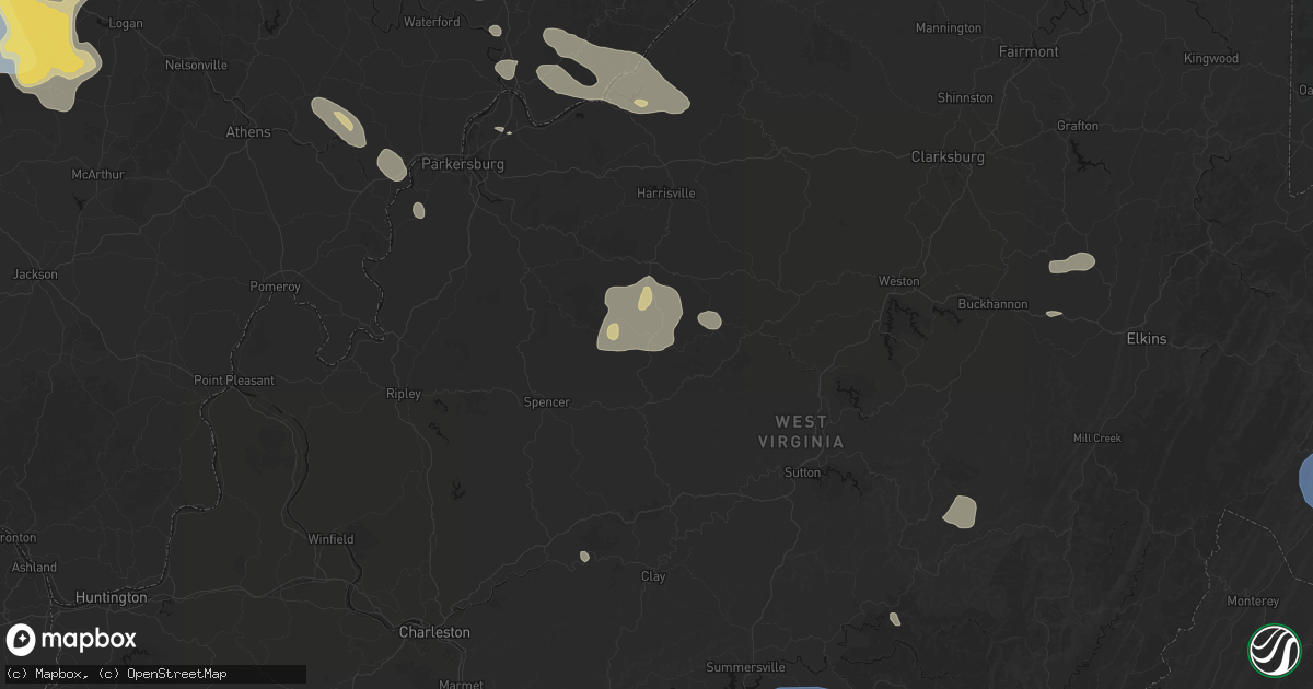 Hail map in Grantsville, WV on August 10, 2026