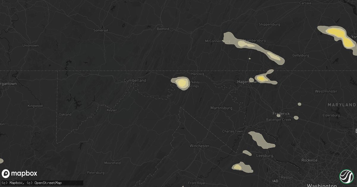 Hail map in Great Cacapon, WV on August 10, 2026