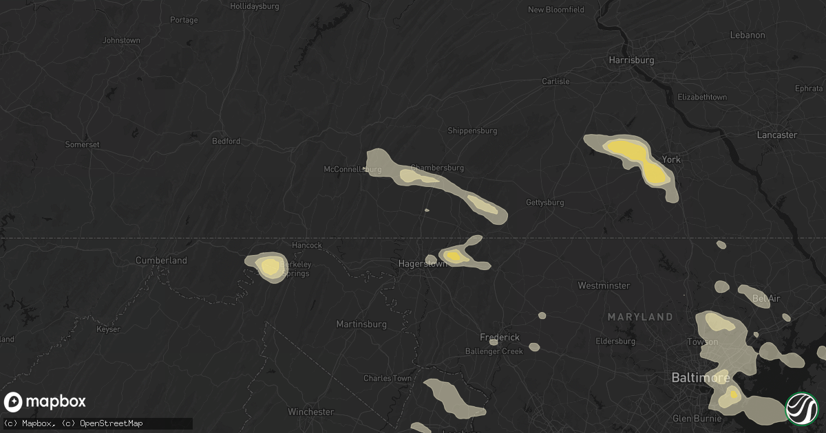 Hail map in Greencastle, PA on August 10, 2026